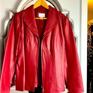 Genuine Leather red coat with front zipper